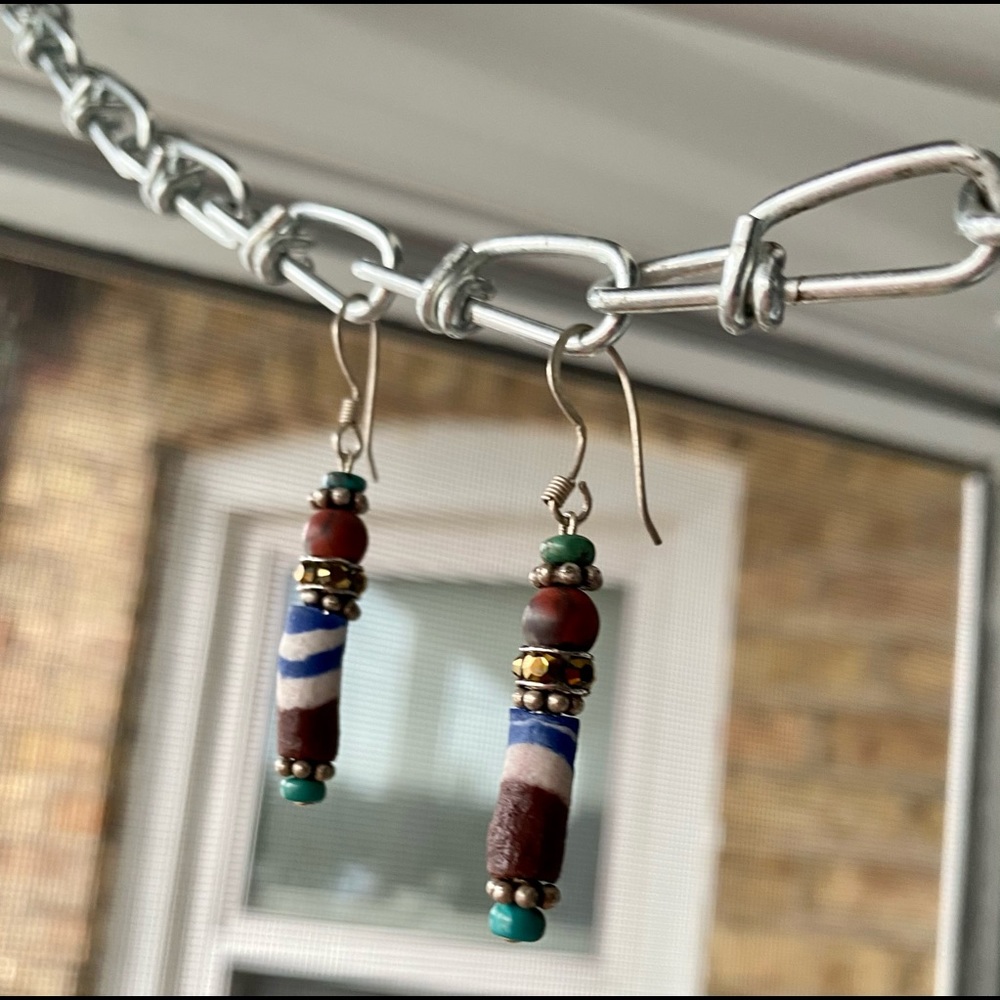 Earrings handcrafted with African trade beads